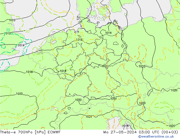 Theta-e 700hPa ECMWF Mo 27.05.2024 03 UTC