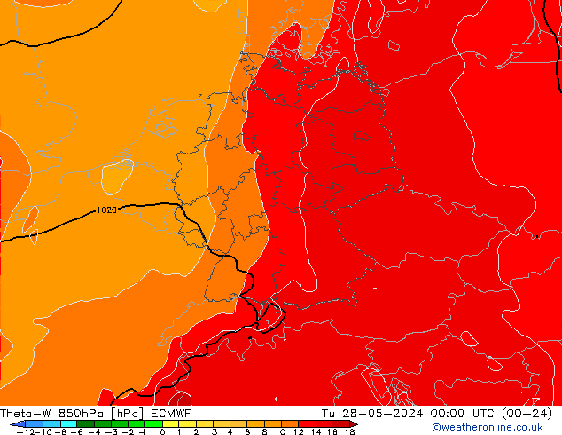 Theta-W 850hPa ECMWF Ter 28.05.2024 00 UTC