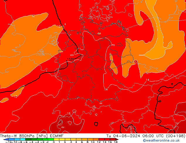 Theta-W 850hPa ECMWF Tu 04.06.2024 06 UTC