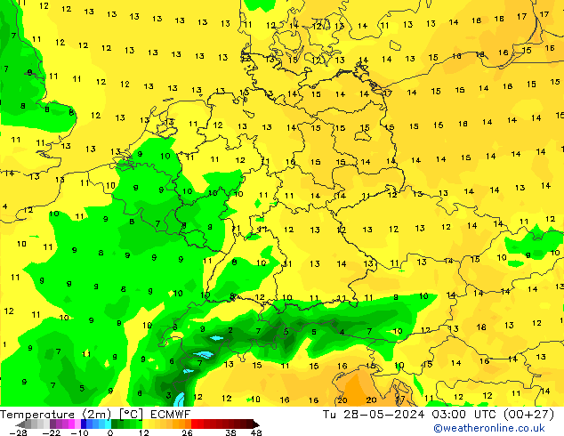 карта температуры ECMWF вт 28.05.2024 03 UTC