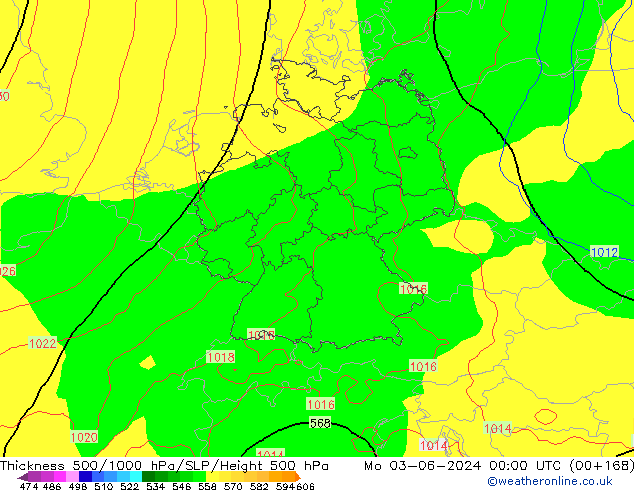 Espesor 500-1000 hPa ECMWF lun 03.06.2024 00 UTC