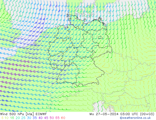 Wind 500 hPa ECMWF Mo 27.05.2024 03 UTC