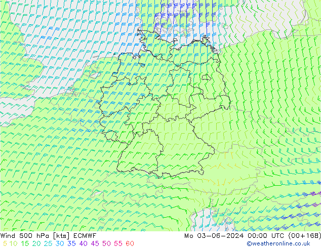 Vento 500 hPa ECMWF lun 03.06.2024 00 UTC