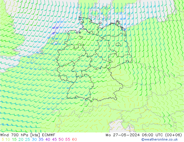 Wind 700 hPa ECMWF Mo 27.05.2024 06 UTC