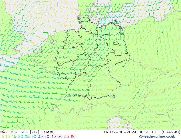 Vento 850 hPa ECMWF gio 06.06.2024 00 UTC