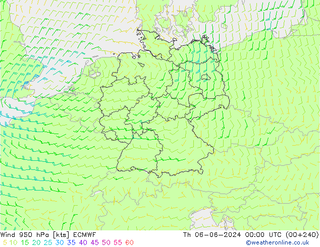 Viento 950 hPa ECMWF jue 06.06.2024 00 UTC