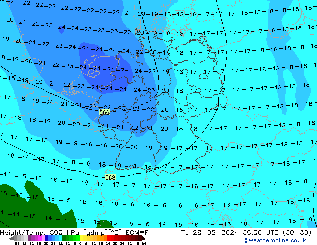 Z500/Yağmur (+YB)/Z850 ECMWF Sa 28.05.2024 06 UTC