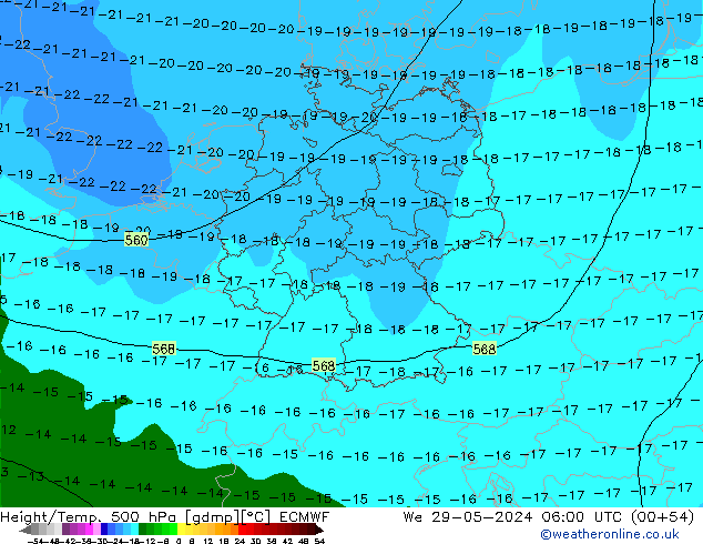 Z500/Rain (+SLP)/Z850 ECMWF mer 29.05.2024 06 UTC