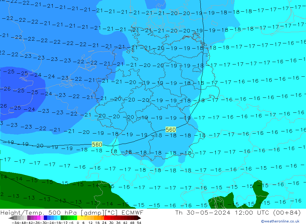 Z500/Rain (+SLP)/Z850 ECMWF jue 30.05.2024 12 UTC