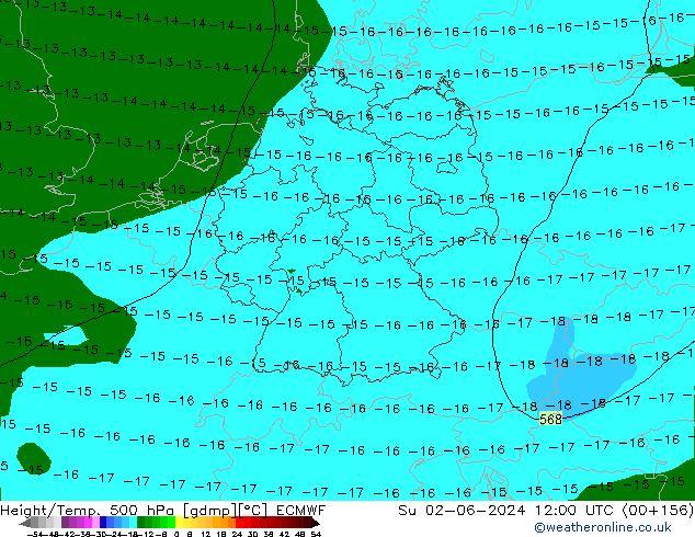 Z500/Rain (+SLP)/Z850 ECMWF dom 02.06.2024 12 UTC