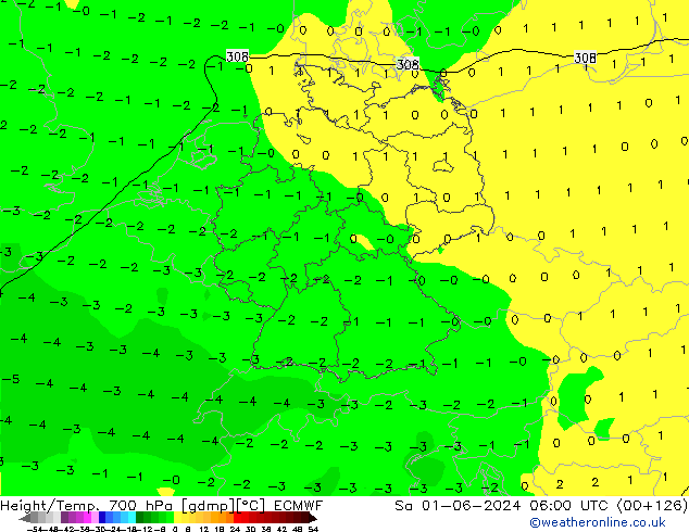 Height/Temp. 700 hPa ECMWF Sa 01.06.2024 06 UTC