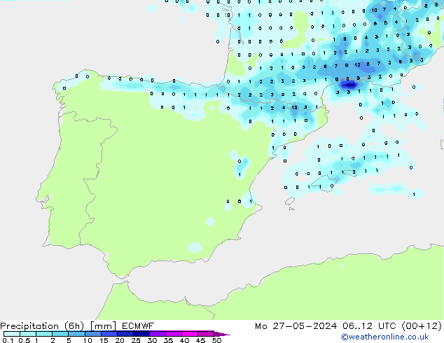 Z500/Rain (+SLP)/Z850 ECMWF lun 27.05.2024 12 UTC