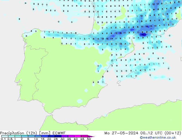 Precipitation (12h) ECMWF Mo 27.05.2024 12 UTC
