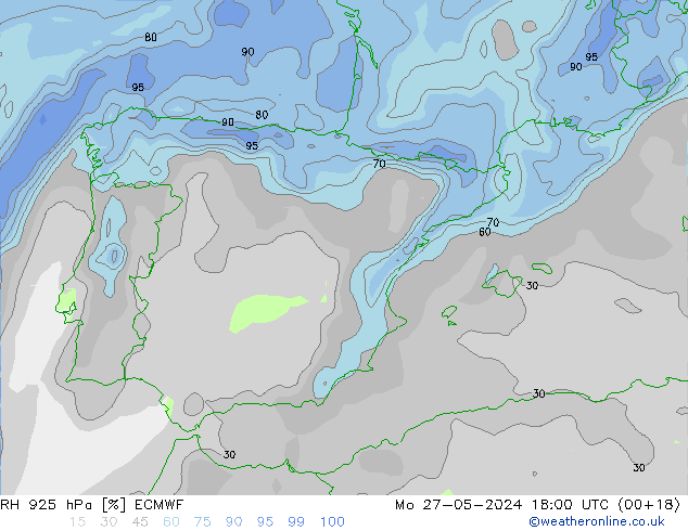 RH 925 hPa ECMWF Po 27.05.2024 18 UTC