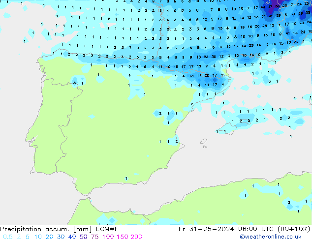 Precipitation accum. ECMWF pt. 31.05.2024 06 UTC