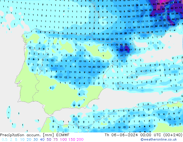 Totale neerslag ECMWF do 06.06.2024 00 UTC