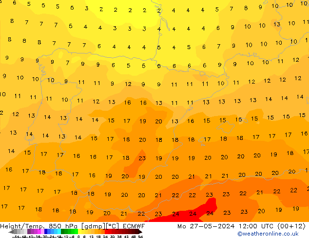 Z500/Rain (+SLP)/Z850 ECMWF lun 27.05.2024 12 UTC