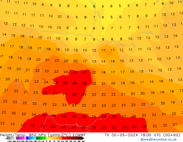 Z500/Rain (+SLP)/Z850 ECMWF Th 30.05.2024 18 UTC