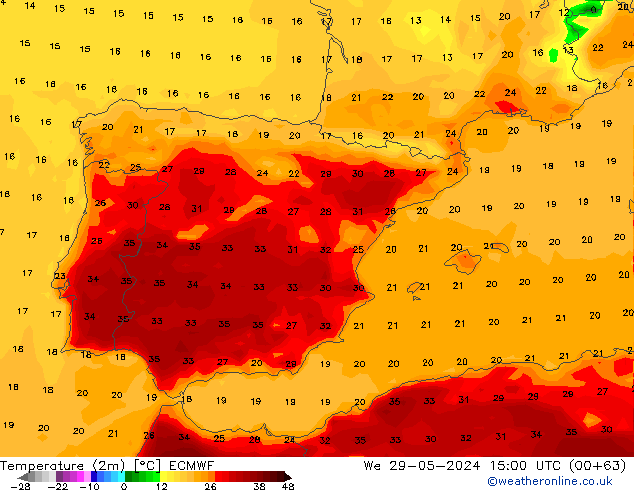 Temperature (2m) ECMWF St 29.05.2024 15 UTC