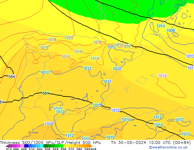 Schichtdicke 500-1000 hPa ECMWF Do 30.05.2024 12 UTC