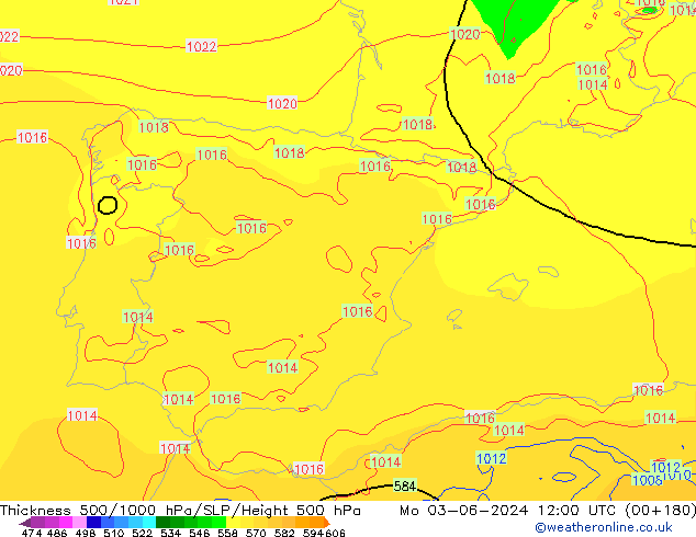 Dikte 500-1000hPa ECMWF ma 03.06.2024 12 UTC