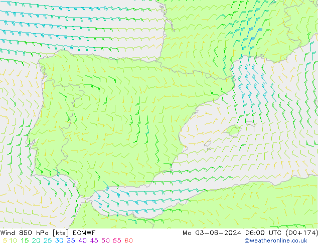 ветер 850 гПа ECMWF пн 03.06.2024 06 UTC