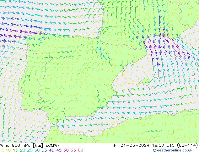 Vent 950 hPa ECMWF ven 31.05.2024 18 UTC