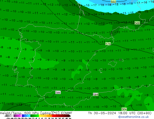 Z500/Rain (+SLP)/Z850 ECMWF Th 30.05.2024 18 UTC