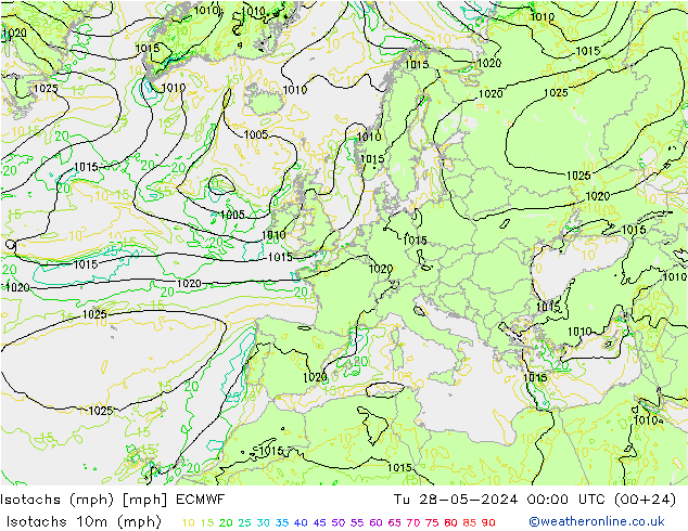 Isotachs (mph) ECMWF mar 28.05.2024 00 UTC