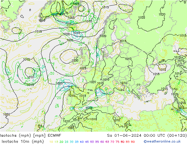 Isotachs (mph) ECMWF sam 01.06.2024 00 UTC