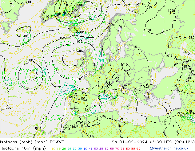 Isotachs (mph) ECMWF Sáb 01.06.2024 06 UTC