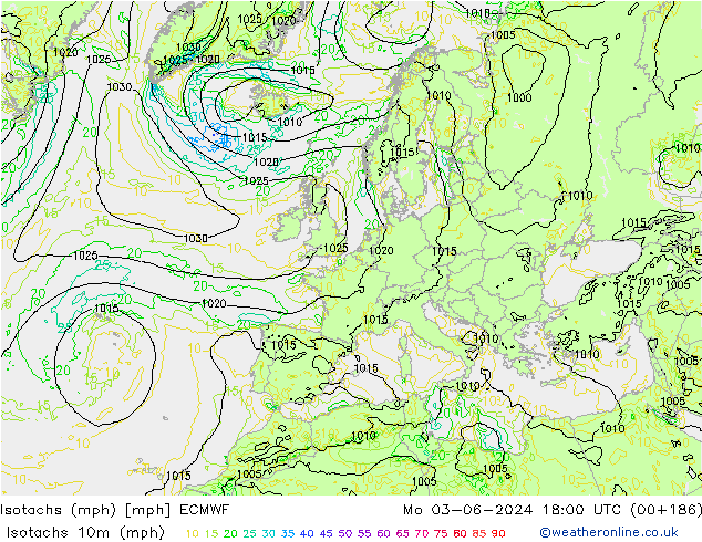 Isotachen (mph) ECMWF Mo 03.06.2024 18 UTC