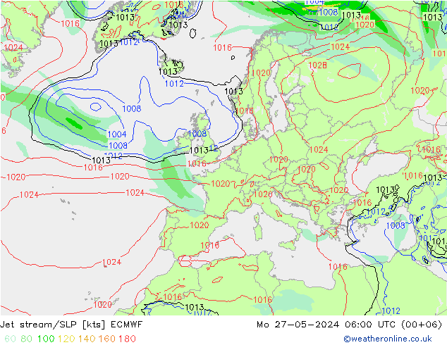 高速氣流/地面气压 ECMWF 星期一 27.05.2024 06 UTC