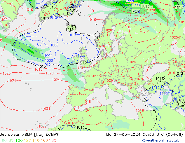 Corriente en chorro ECMWF lun 27.05.2024 06 UTC