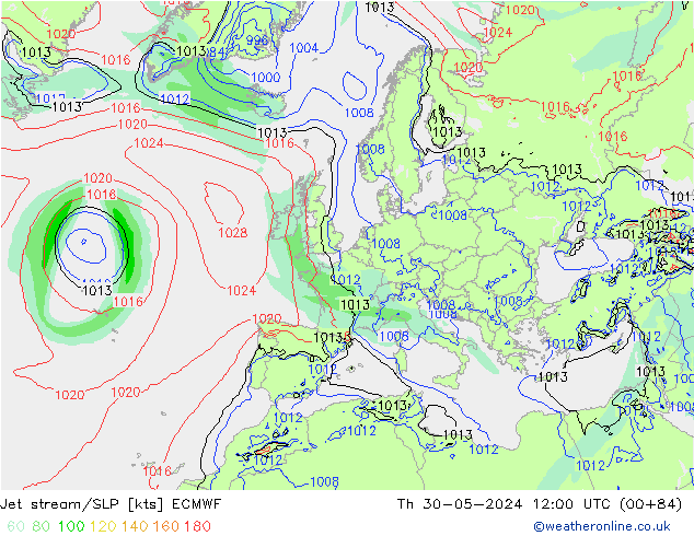 Jet stream/SLP ECMWF Th 30.05.2024 12 UTC