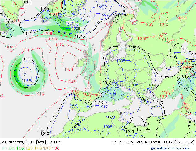 Polarjet/Bodendruck ECMWF Fr 31.05.2024 06 UTC