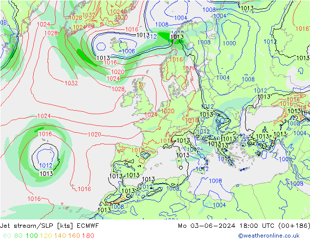 Polarjet/Bodendruck ECMWF Mo 03.06.2024 18 UTC