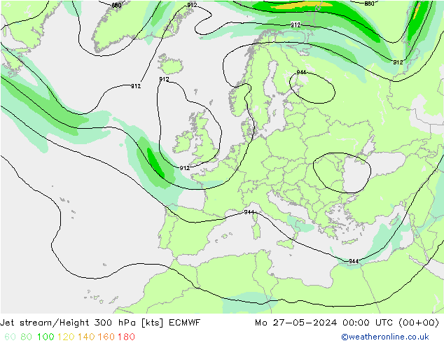 Prąd strumieniowy ECMWF pon. 27.05.2024 00 UTC