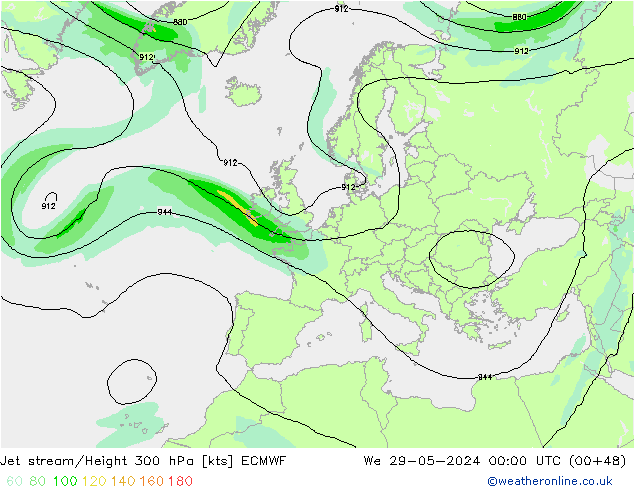 Jet stream/Height 300 hPa ECMWF We 29.05.2024 00 UTC