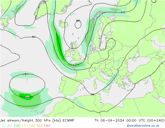 Jet stream/Height 300 hPa ECMWF Th 06.06.2024 00 UTC