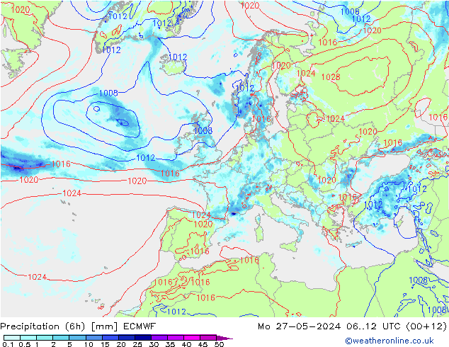 Z500/Rain (+SLP)/Z850 ECMWF 星期一 27.05.2024 12 UTC