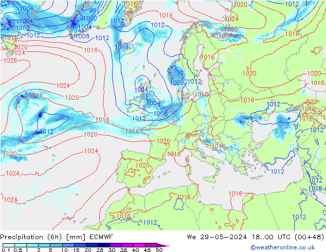 Nied. akkumuliert (6Std) ECMWF Mi 29.05.2024 00 UTC