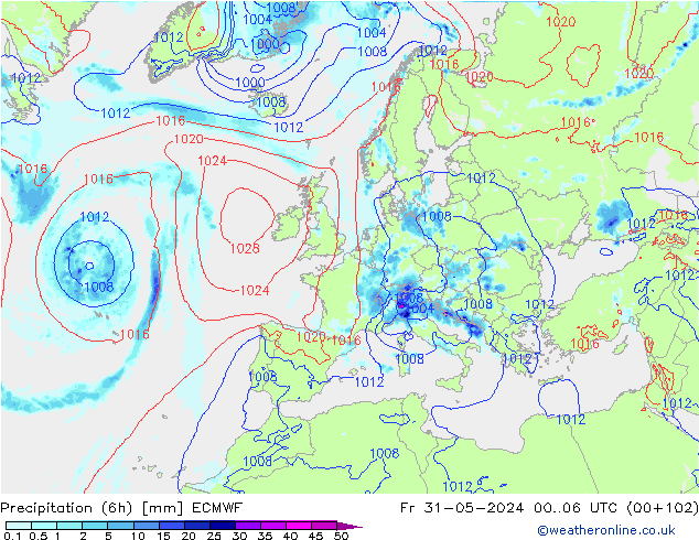 Z500/Rain (+SLP)/Z850 ECMWF Pá 31.05.2024 06 UTC