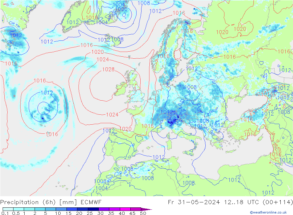 Z500/Rain (+SLP)/Z850 ECMWF Fr 31.05.2024 18 UTC