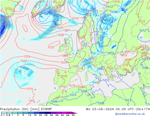 Z500/Rain (+SLP)/Z850 ECMWF Po 03.06.2024 06 UTC