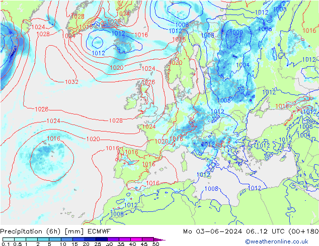 Z500/Rain (+SLP)/Z850 ECMWF Mo 03.06.2024 12 UTC