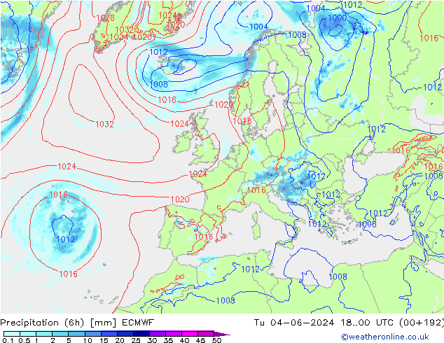 Nied. akkumuliert (6Std) ECMWF Di 04.06.2024 00 UTC