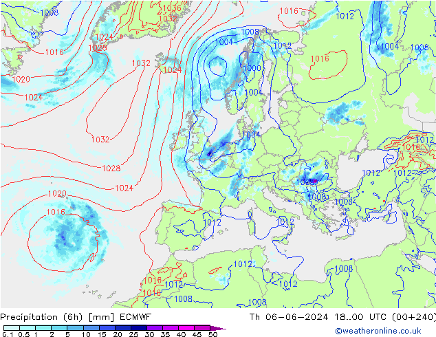 Precipitation (6h) ECMWF Th 06.06.2024 00 UTC