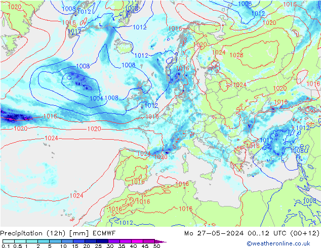 Nied. akkumuliert (12Std) ECMWF Mo 27.05.2024 12 UTC