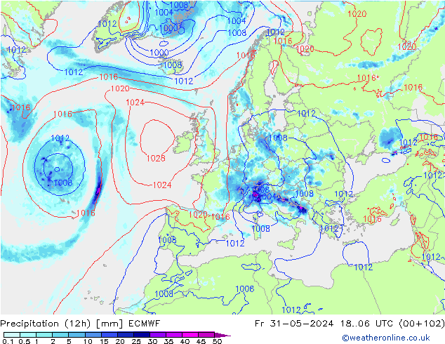 Precipitación (12h) ECMWF vie 31.05.2024 06 UTC